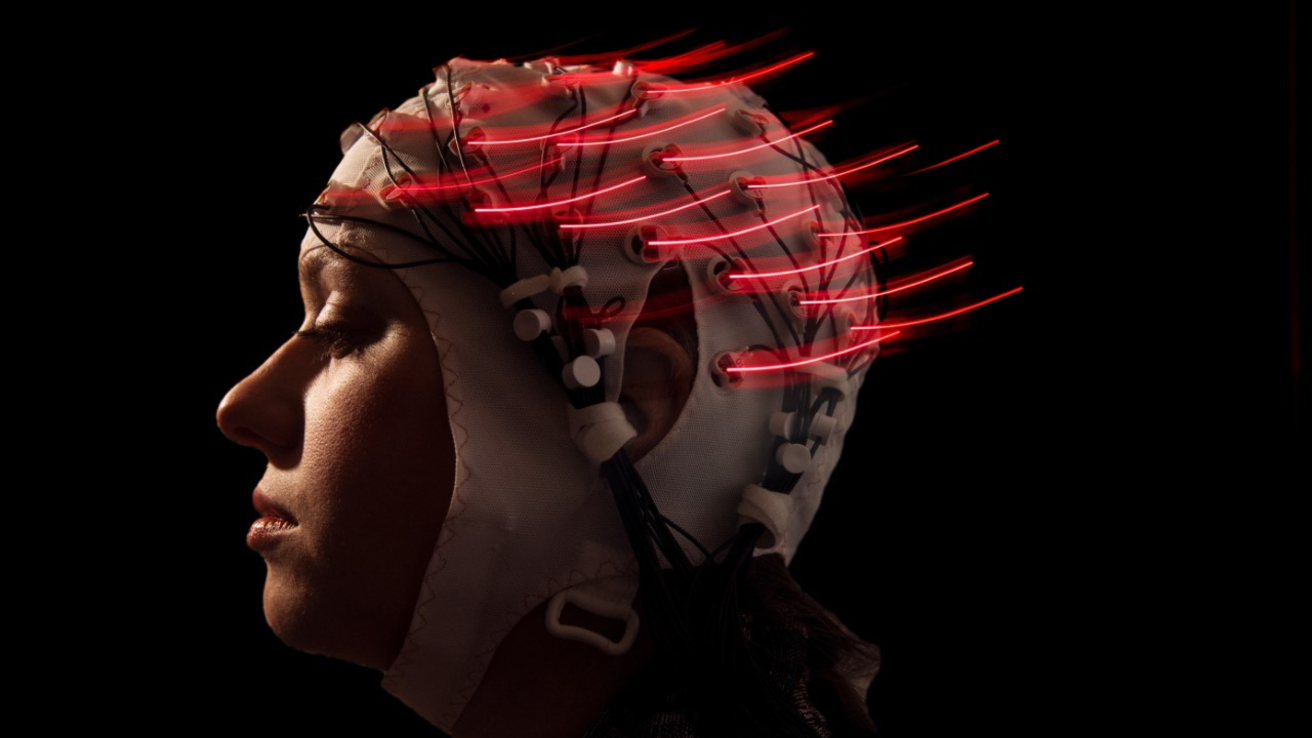 Person wearing EEG cap 